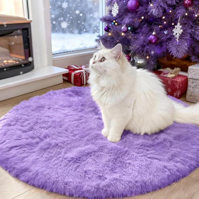 OLANLY Purple Round Rugs for Bedroom - Machine Washable, 3 ft Circle Area Rugs for Living Room, Soft and Fluffy Shaggy Carpet for Teen Girls and Boys, Nursery Rooms, Dorms, Home Decor Aesthetic