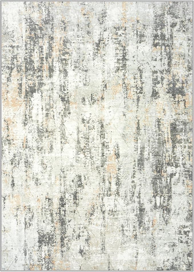 6x9 Area Rugs Washable Rug: Large Modern Abstract Living Room Rug Soft Anti-Skid Thin Carpet Indoor Floor Non-Shedding Carpets for Bedroom Dining Room Farmhouse Nursery Home Office Grey Brown