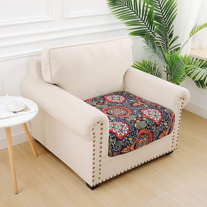 hyha Printed Couch Cushion Covers, Floral Sofa Covers Washable for Cushion Couch, Stretch Pattern Outdoor Cushion Covers for Patio Furniture with Elastic Bottom(Small, Mandala Floral)