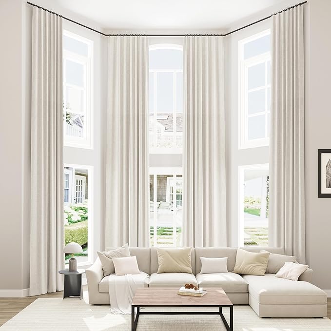Guken Cream 100% Blackout Cream Linen Curtains 52 Inch Wide by 146 Inch 2 Panels Set for Living Room Bedroom Back Tab Thermal Insulated Black Out Drapes Room Darkening Window Curtains