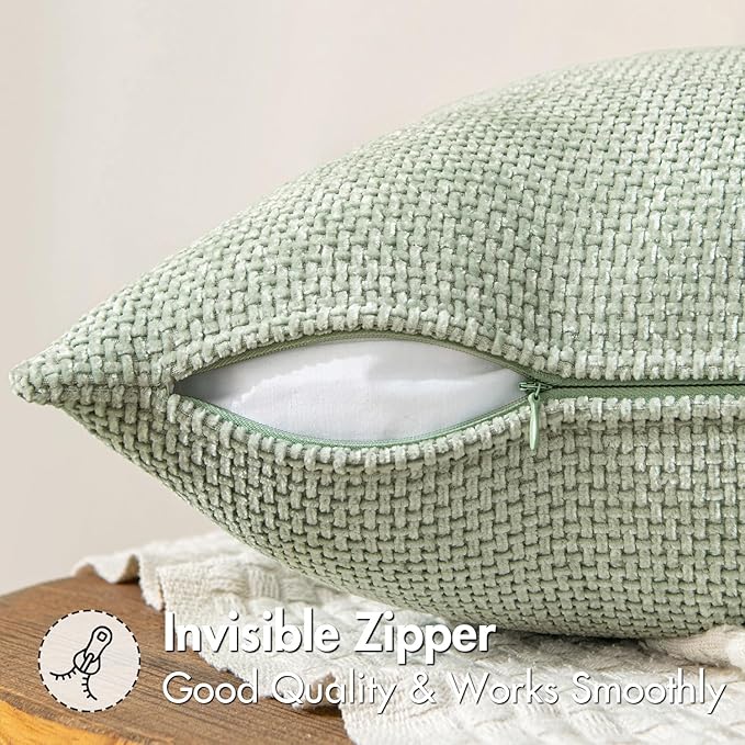 MIULEE Pack of 2 Couch Throw Pillow Covers 20x20 Inch Light Green Modern Boho Accent Decorative Pillow Covers Soft Chenille Farmhouse Cushion Covers for Home Decor Bed Sofa Living Room