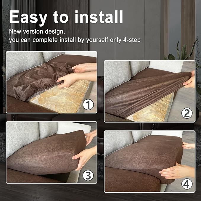 Leather Look Couch Cushion Covers Sofa Seat Slipcovers Sets Couches Furniture Protector for Sectional Armchair Loveseat Pets Kids Stretch Spandex Fabric (1 Cushion Armchair, Brown)