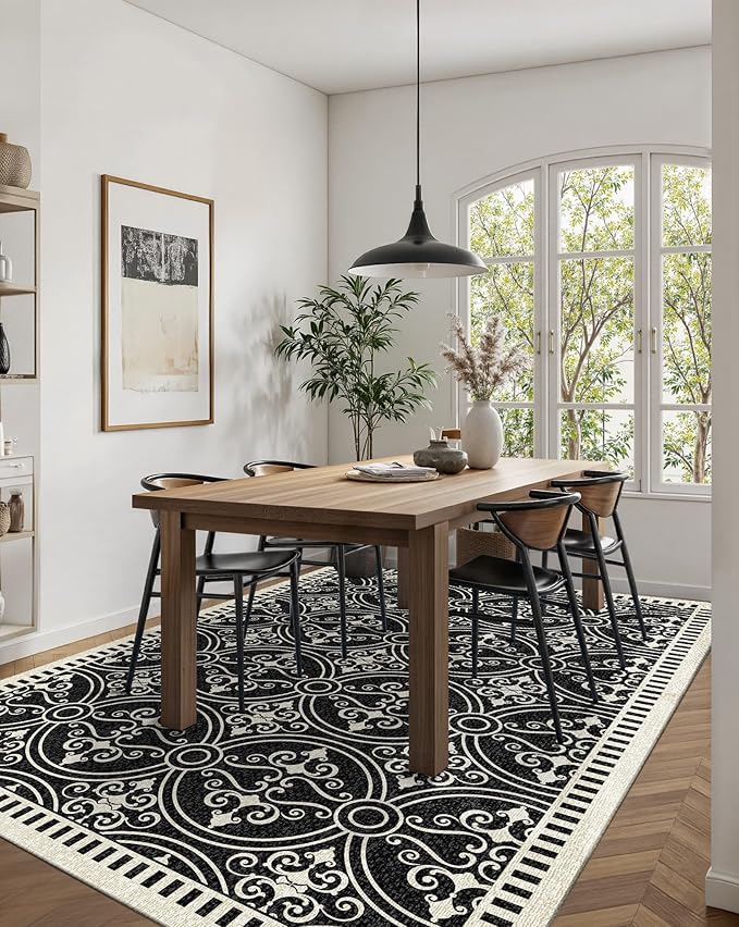 Latte&Fog 5x7 Area Rugs for Living Room Bedroom, Vintage Washable Rug, Boho Non Slip Low Pile Carpet for Dining Room, Office, Dorm, Classroom, Farmhouse and Home Office
