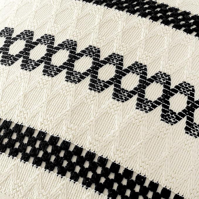 MIULEE Set of 2 Black Boho Decorative Lumbar Pillow Covers 12x20 Inch Farmhouse Rustic Couch Throw Pillows Modern Cotton Cushion Covers Retro Cute Macrame Woven Spring Home Decor for Bed Sofa Chair
