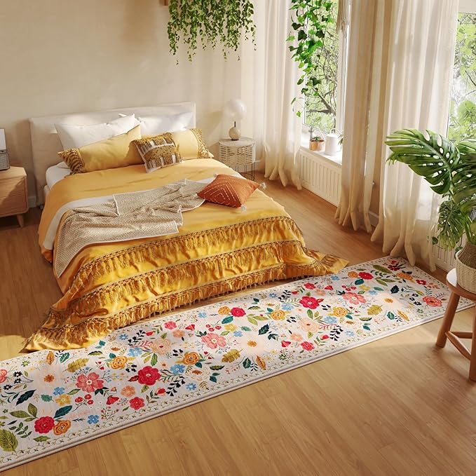 Rugcomf Runners for Hallways Kitchen Runner Rug Non Slip 2'x 10' Long Washable Rugs with Rubber Backing Soft Floral Carpet Runner for Hallways, Kitchen, Laundry, Bedroom, Bathroom(Beige)