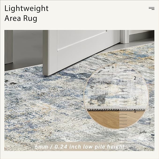 Abstract Rug 8x10 Large Living Room Rugs Neutral Modern Washable Area Rugs for Bedroom Dining Room Non-Slip Stain Resistant Foldable Thin Rug Blue Yellow