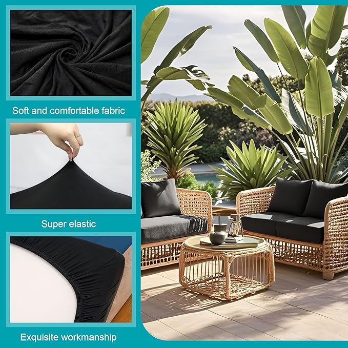 14 Pcs Stretch Patio Cushion Covers,Outdoor Couch Covers Replacement,Outdoor Couch & Sofa Slipcovers,for Patio Furniture Cushion Covers,Washable Reusable Furniture Protector (Black,Cover Only)