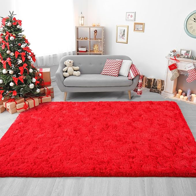 Chicrug Soft Area Rugs for Bedroom Living Room Plush Fluffy Rug 3x5 Feet, Shag Furry Area Rug Carpet Non Shedding for Nursery Children Kids Girls Room Home Decorative,Red