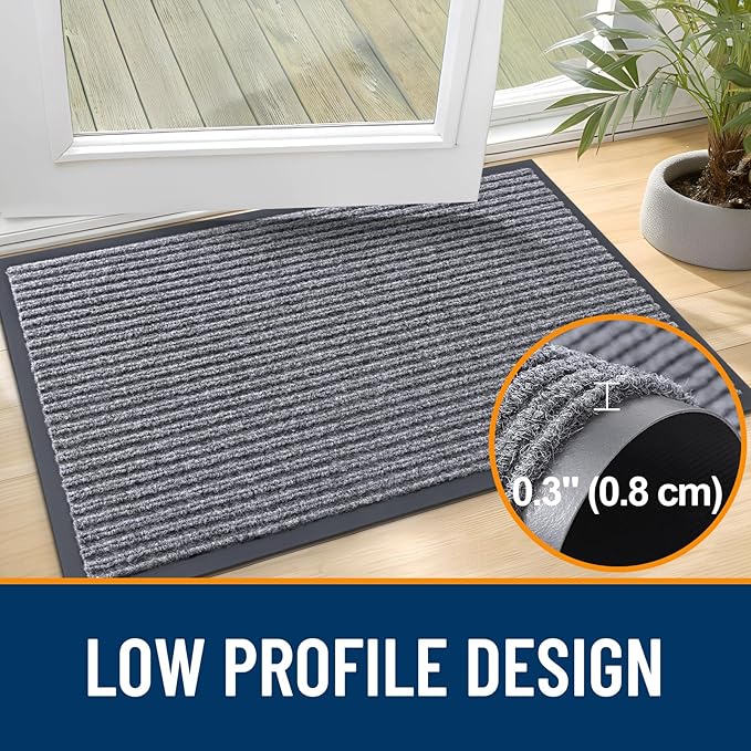 OLANLY Front Door Mat Indoor Outdoor Entrance, Waterproof Heavy Duty Doormat, Fade Resistant, Low Profile, Easy Clean Patio Porch Welcome Floor Mats for Entry, 47x32, Light Gray
