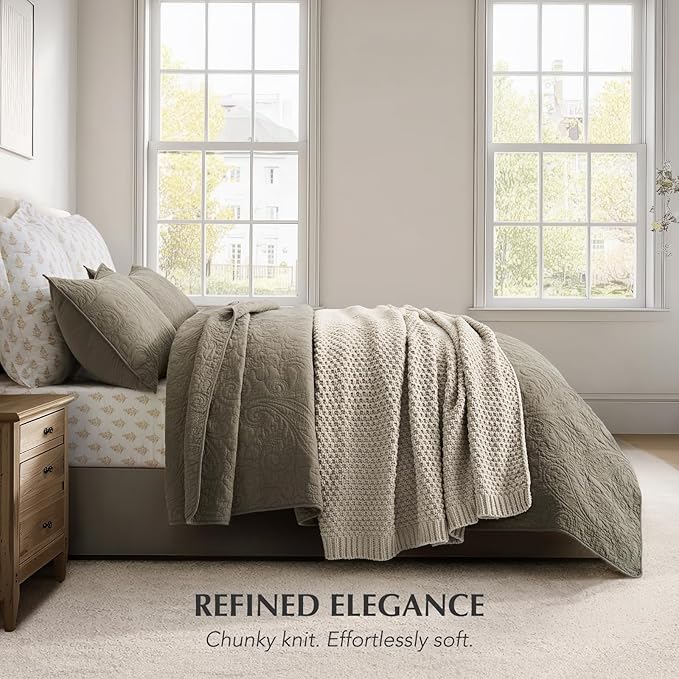 EVERGRACEHOME Chunky Chenille Knit Throw Blanket for Couch, Soft Luxurious Moss Stitch Blankets for Bed, Cozy Decorative Farmhouse Knitted Throws for Sofa, Warm Gray, 60" x 80"