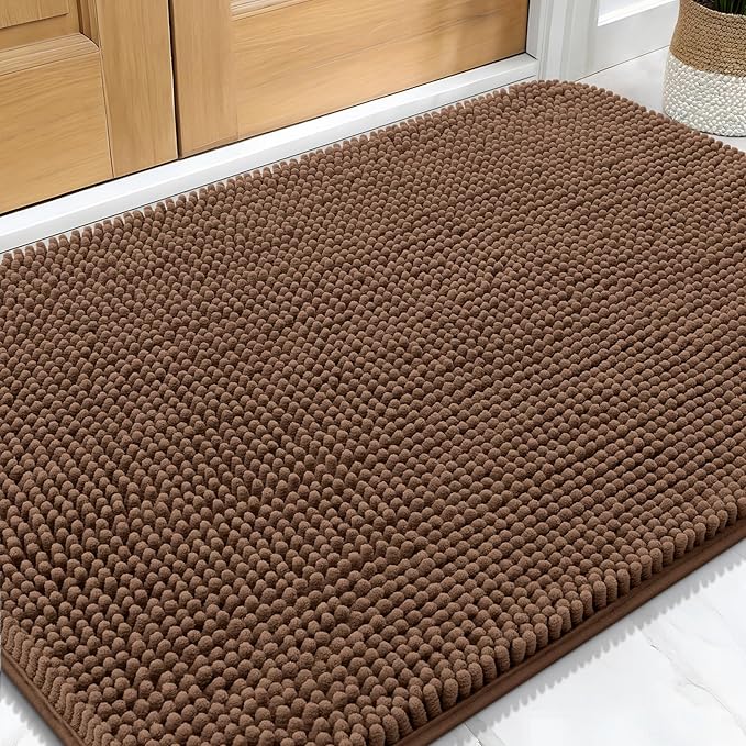 OLANLY Dog Door Mat for Muddy Paws 34x21, Absorbs Moisture and Dirt, Absorbent Non-Slip Washable Doormat, Quick Dry Chenille Mud Mat for Dogs, Entry Indoor Entryway Carpet for Inside Floor, Mocha