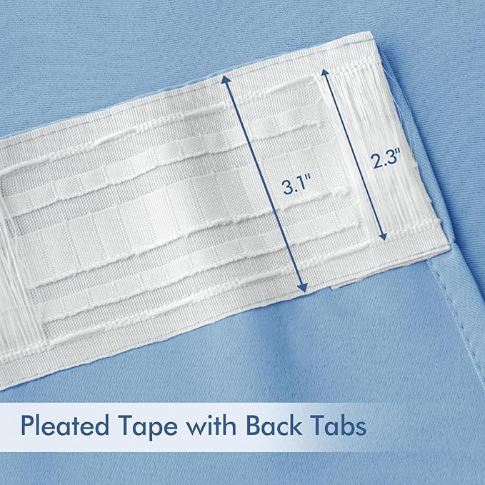 MIULEE Sky Blue Back Tab Blackout Curtains 63 Inch Length 2 Panels Set for Living Room Bedroom Privacy, Rod Pocket/Pinch Pleat Thermal Insulated Room Darkening Pleated Light Blocking Drapes