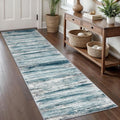 KOZYFLY Modern Abstract Runner Rug, 2x8 Kitchen Rugs Non-Slip Washable Soft Striped Hallway Runner Rugs, Print Blue Carpet Runner for Entryway Bathroom Laundry Room Foyer
