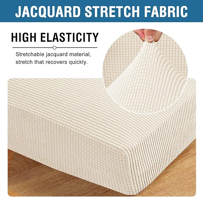 H.VERSAILTEX High Stretch Individual Seat Cushion Covers Sofa Slipcovers Couch Cushion Covers Sofa Covers Featuring Jacquard Textured Twill Fabric (2 Pack for 2 Cushion Loveseat, Natural, Medium)