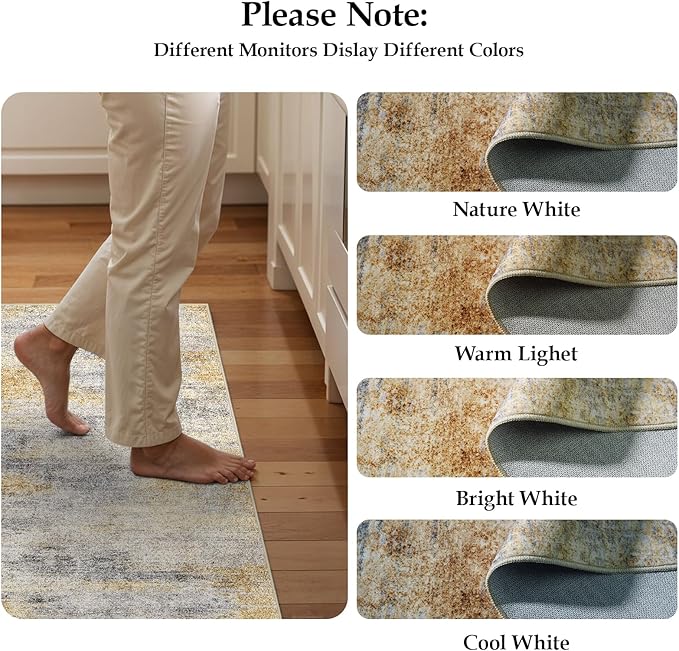 2x6 Washable Kitchen Runner Rug: Modern Abstract Runners for Hallway Soft Non Slip Rugs with Rubber Backing Low Pile Thin Floor Carpet for Entryway Bedroom Bathroom Bedside Indoor(Grey/Yellow,2x6)