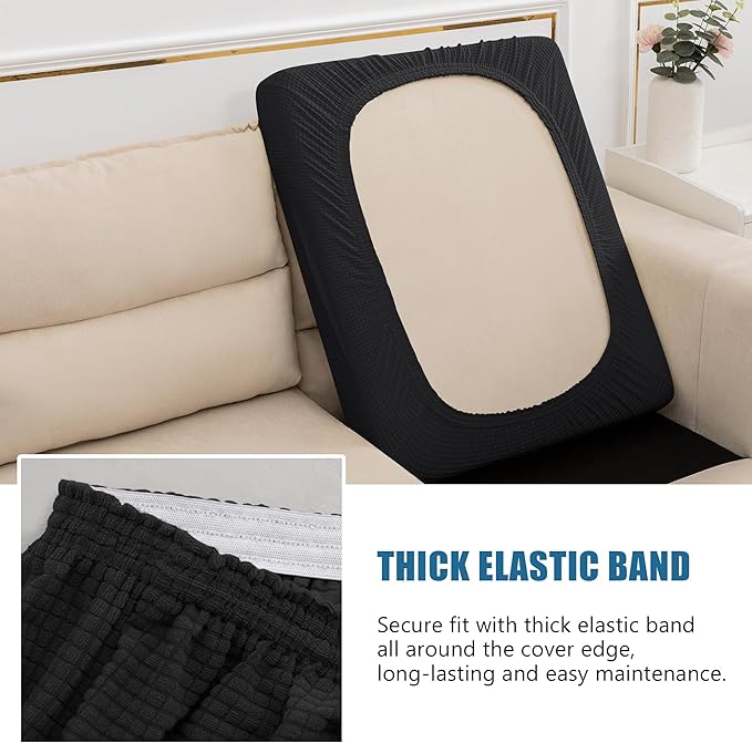 Water Repellent Sofa Cushion Slipcovers, Stretch Spandex Couch Cushion Covers, Furniture Protector Slipcovers Slip Cover for Sofa Seat (Loveseat Cushion, Black)
