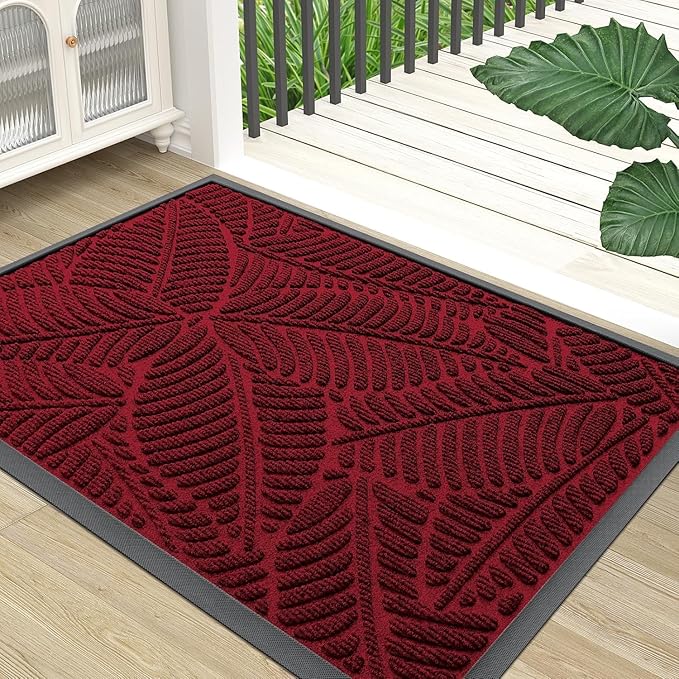 Colorxy Waterproof Doormat, Sturdy Natural Rubber Front Indoor Mat, Non Slip Low Profile Indoor Outdoor Door Mats, Stain and Fade Resistant Floor Mat, Easy Clean Patio Entry Mat, 71''x23'', Burgundy