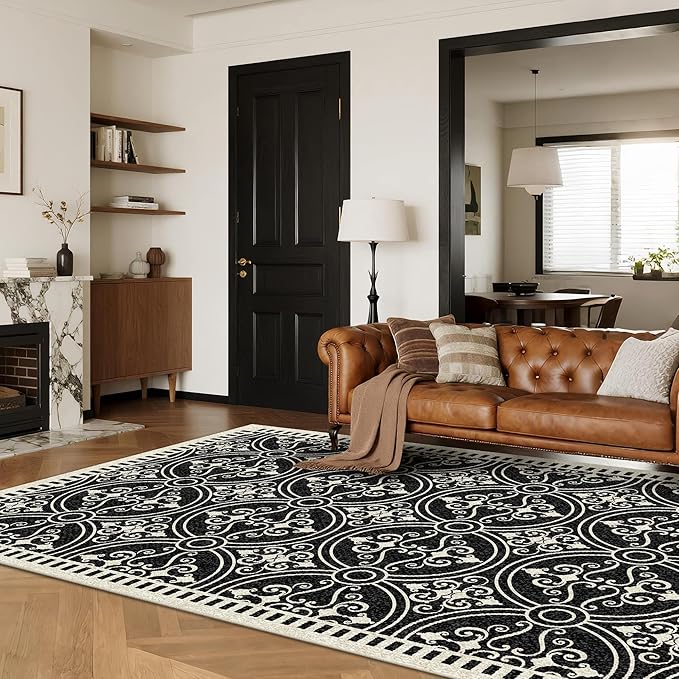 Latte&Fog 6x9 Area Rugs for Living Room Bedroom, Large Vintage Washable Rug, Boho Non Slip Low Pile Carpet for Indoor Dining Room, Office, Dorm, Classroom, Farmhouse and Home Office