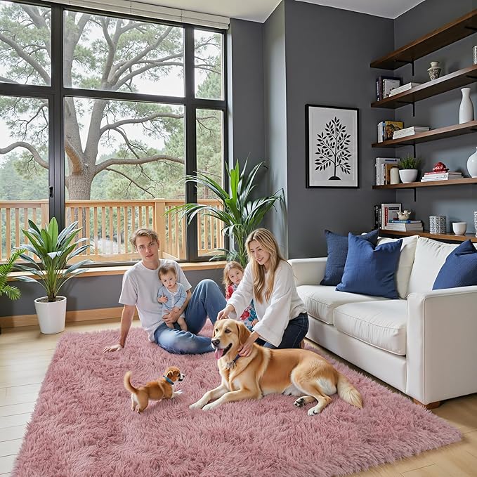 Rugs for Living Room 5x8, Alfombras para Salas Shag Large Plush Soft Area Rug, Shaggy Carpets for Bedroom, Kids Boys Girls Home Decor Aesthetic(Blush, 5 x 8)