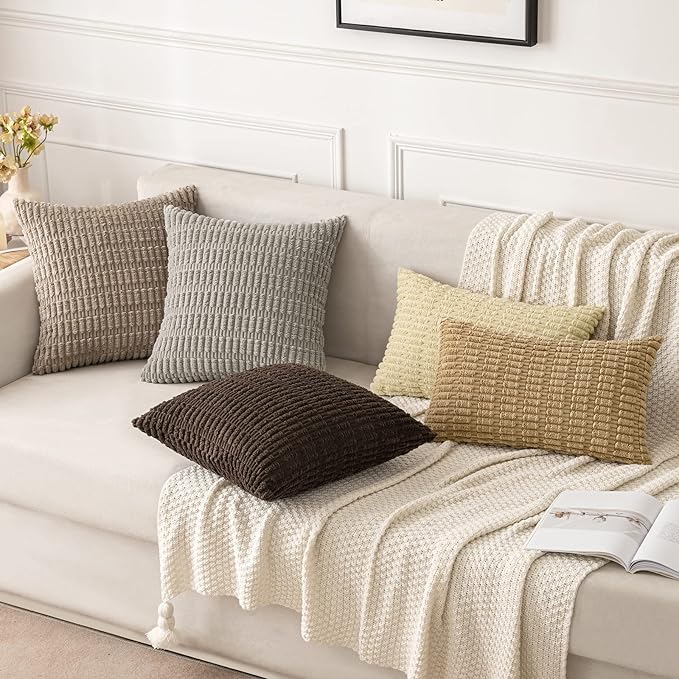 MIULEE Pack of 2 Corduroy Decorative Lumbar Throw Pillow Covers 20x12 Inch Soft Boho Striped Pillow Covers Modern Farmhouse Home Decor for Sofa Living Room Couch Bed Dark Brown