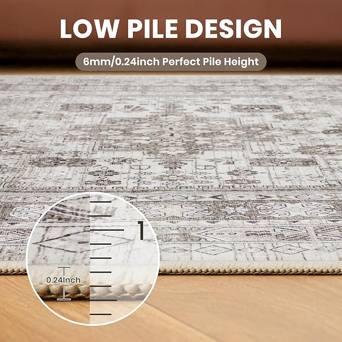 zesthome Runner Rug 2x5 - Stain Resistant Machine Washable Rug, Non Slip Vintage Hallway Runner Rugs, Low Pile Lightweight Runners for Kitchen, Entryway and Corridor