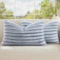 decorUhome Cozy Faux Fur Throw Pillow Covers 12x20 Set of 2 Decorative Soft Plush Striped Lumbar Modern Farmhouse Boho Couch Pillow Cases with Velvet Back for Sofa Bed Living Room, Grey White