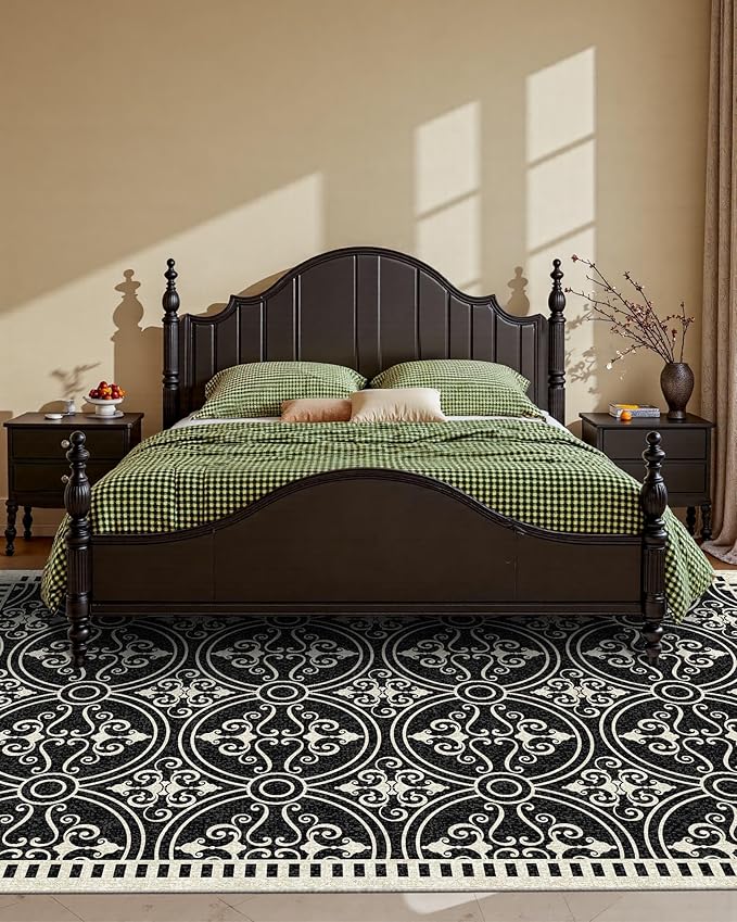 Latte&Fog 6x9 Area Rugs for Living Room Bedroom, Large Vintage Washable Rug, Boho Non Slip Low Pile Carpet for Indoor Dining Room, Office, Dorm, Classroom, Farmhouse and Home Office