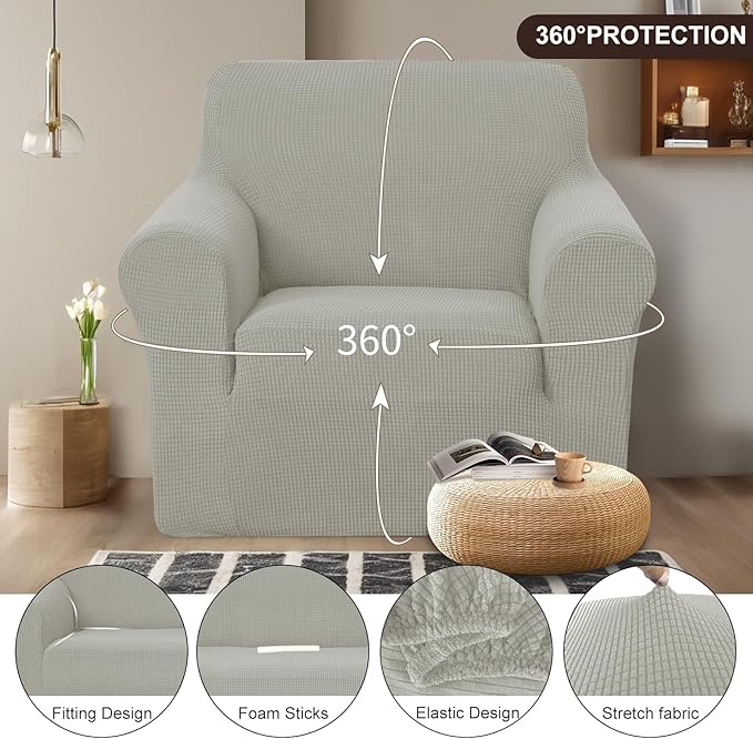 U-NICE HOME Stretch Recliner Chair Cover, Pet Friendly Armchair Slipcover Furniture Protector, Washable Couch Cover, Taupe