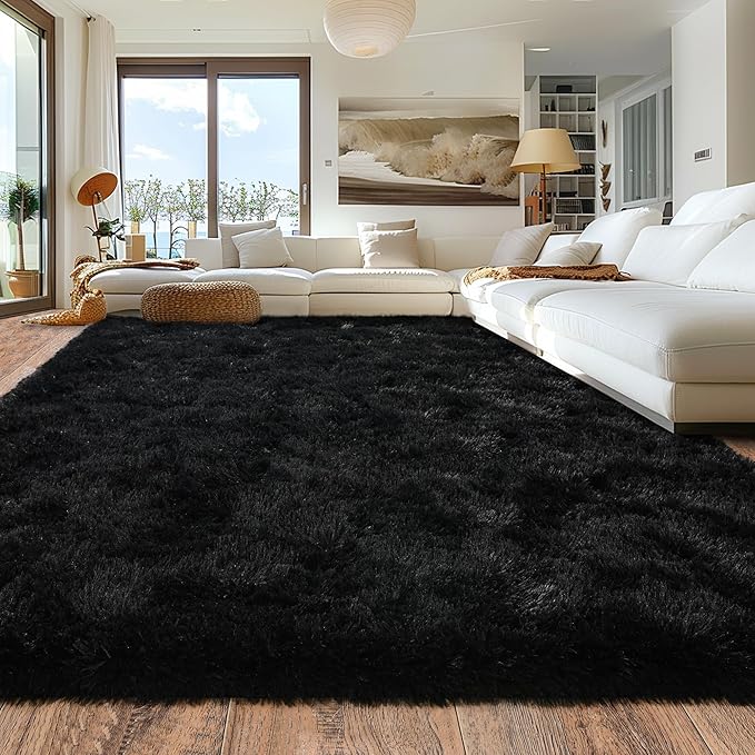 Rugs for Living Room 6x9, Soft Shaggy Modern Shag Black Area Rug for Bedroom, Upgrade Non-Slip Plush Fluffy Carpet for Kids Boys Girls Room Dorm Home Decor Aesthetic