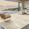 Washable Area Rug 9x12, Large Soft Rugs for Living Room Vintage Beige Rug 9x12 Area Rugs for Bedroom Dining Room Floral Non-Slip Thin Rug