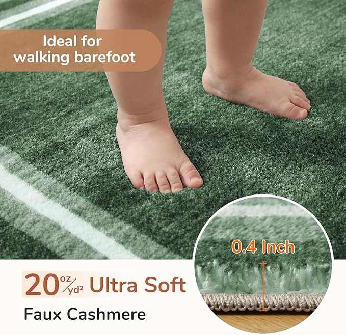 OPPODREAM Border Soft Area Rugs 5x7, Washable Green Rug with Non Slip Backing, 5 x 7 Faux Cashmere Low-Pile 5x7 Carpet