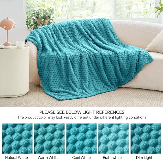 BEDELITE Fleece Twin Blanket for Couch & Bed - 3D Jacquard Decorative Teal Throw, Super Soft and Cozy Warm Fuzzy Blanket All Seasons Suitable, 60x80Inches