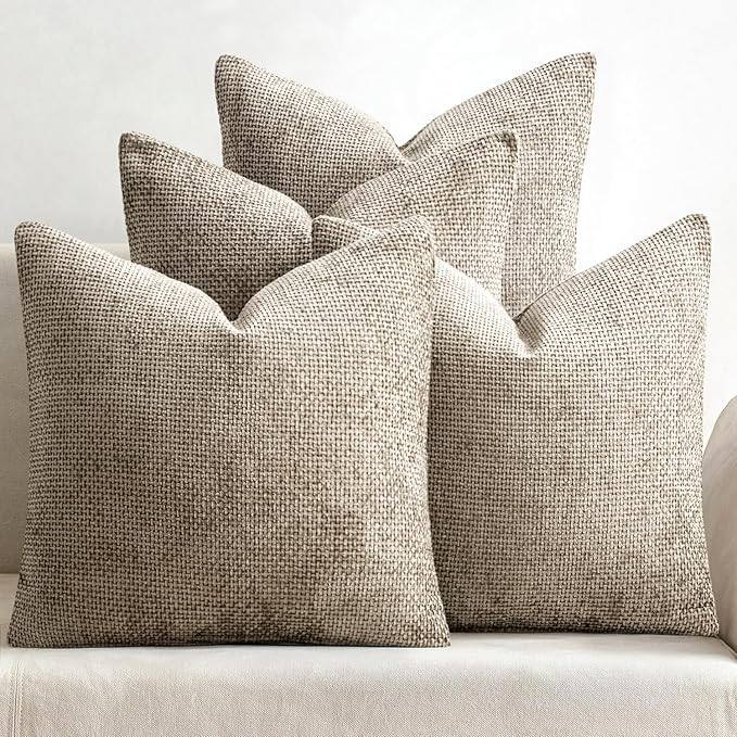 MIULEE Pack of 4 Couch Throw Pillow Covers 20x20 Inch Khaki Soft Decorative Chenille Pillow Covers Farmhouse Accent Cushion Covers for Boho Home Decor Sofa Bedroom Living Room