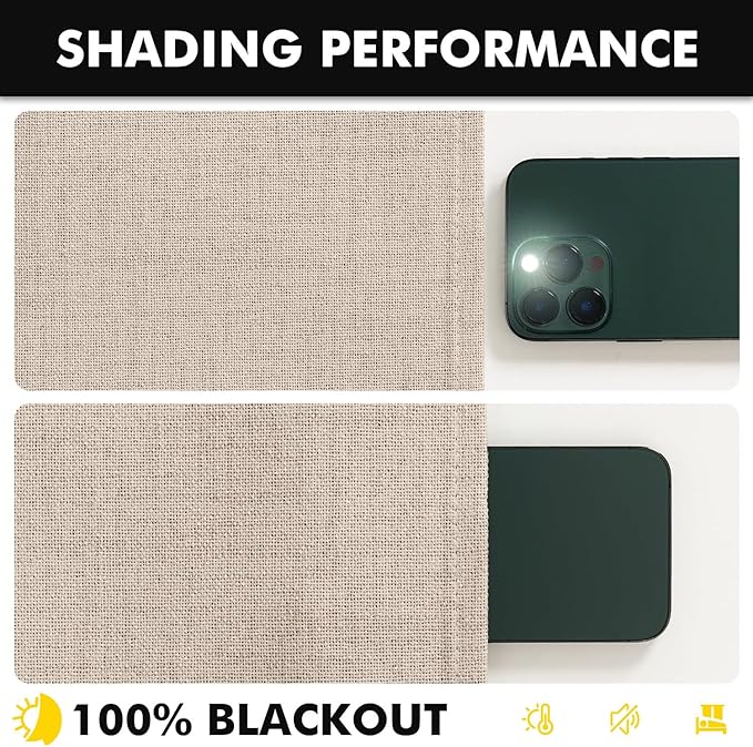 MIULEE 100% Blackout Linen Curtains for Bedroom, Natural Solid Luxury Decor Thermal Insulation Room Darkening Drapes for Living Room Nursery Back Tab Rod Pocket 42 x 84 Inches, 2 Panels