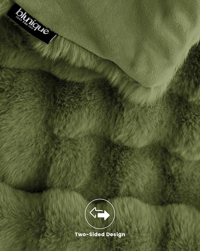 Ultra Soft Cozy Faux Fur Throw Blanket, Fuzzy Plush Thick Bubble Blanket, Oversize Luxury Fluffy Blanket for Couch, Sofa, Bedroom, and Living Room,50x60 Inches,Green