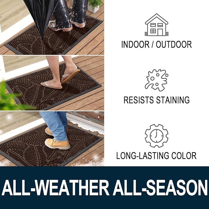 Colorxy Waterproof Doormat, Sturdy Natural Rubber Front Door Mats, Non Slip Low Profile Indoor Outdoor Entrance Mat, Stain Resistant Easy Clean Floor Mat for Patio or Entryway, 59''x20'', Dark Brown