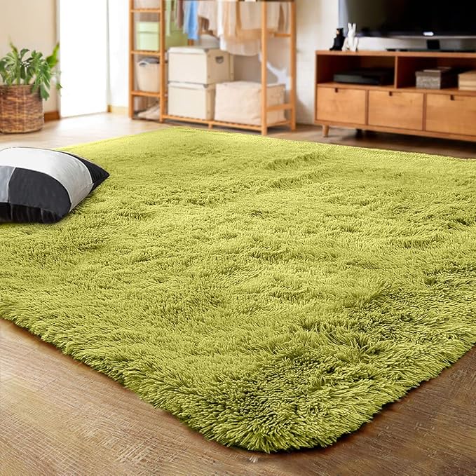 LOCHAS Ultra Soft Indoor Modern Area Rugs Fluffy Living Room Carpets for Children Bedroom Home Decor Nursery Rug 5.3x7.5 Feet, Green