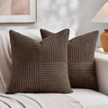 Fancy Homi 2 Packs Dark Brown Big Decorative Throw Pillow Covers 24x24 Inch for Living Room Couch Bed, Farmhouse Boho Home Decor, Soft Corss Corduroy Patchwork Accent Square Cushion Case 60x60 cm
