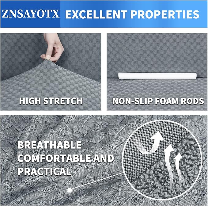 ZNSAYOTX 1 Piece Jacquard Couch Covers for 2 Cushion Couch High Stretch Loveseat Slipcover for Pets Dogs Anti Slip Love Seat Sofa Slipcover Furniture Protector (Loveseat, Light Grey)