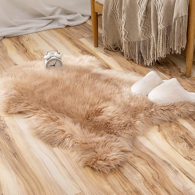 MIULEE Fluffy Rug Soft Shaggy Faux Fur Area Rug Luxury Plush Sheepskin Carpet for Bedroom Living Room Sofa Chair 2 x 3 Feet, Khaki