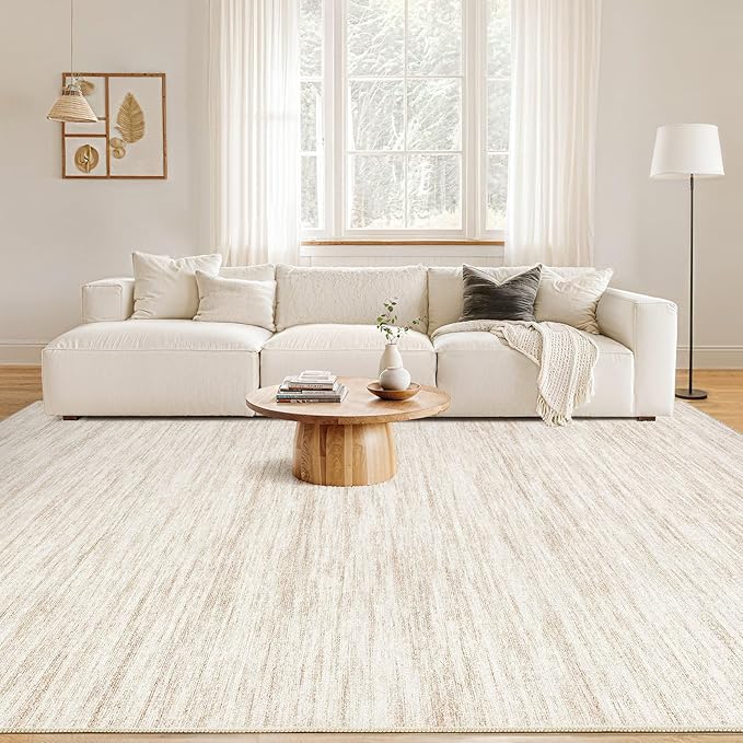 Nakagishi 8X10 Area Rugs Living Room: Washable Large Vintage Rug Neutral Non-Slip Soft Stain Resistant Indoor Carpet for Bedroom Nursery Dining Room Office Playroom - Beige-01