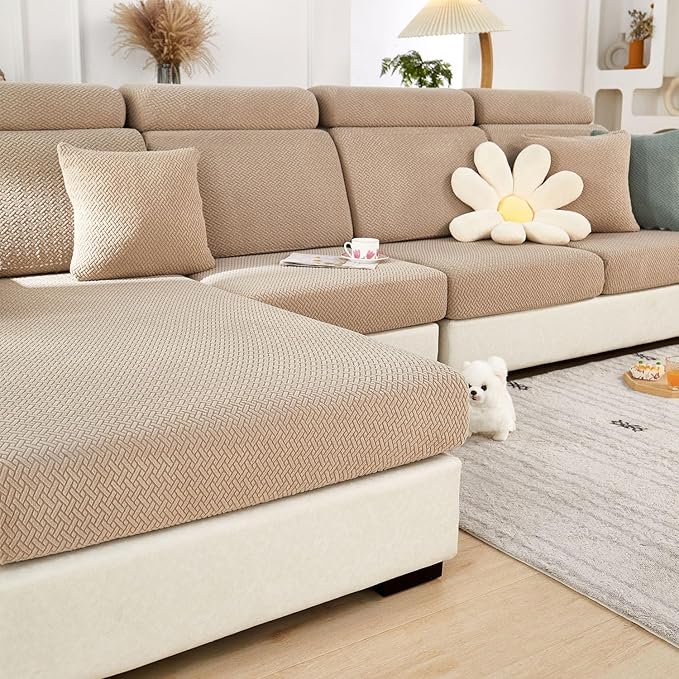 Sofa Covers Couch Covers for Sofa Pet Friendly Couch Cushion Covers Universal Sofa Covers Washable Stretch Slipcovers for Sectional Sofa (Texture Light Coffee,Back Cover L)