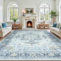 Lofus 9x12 Area Rugs for Living Room, Machine Washable Non-Slip Area Rug, Low Pile Large Rugs for Bedroom, Kitchen, Dining Room, Home Office, Vintage Oriental Print Rug, Blue Gold