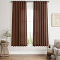 Mocha Brown Linen Curtains 63 Inches Long 2 Panel Sets for Living Room Bedroom Rod Pocket Back Tab Light Filtering Drape for Kitchen Window Short Protect Privacy Curtain Modern Farmhouse Decor 52x63
