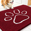 Smiry Dog Door Mat for Muddy Paws, Absorbent Dirt Trapper Non Slip Quick Dry Washable Chenille Mat for Mud Dogs, Entry Rug for Indoor and Outdoor (30x20 Inches, Red and White)