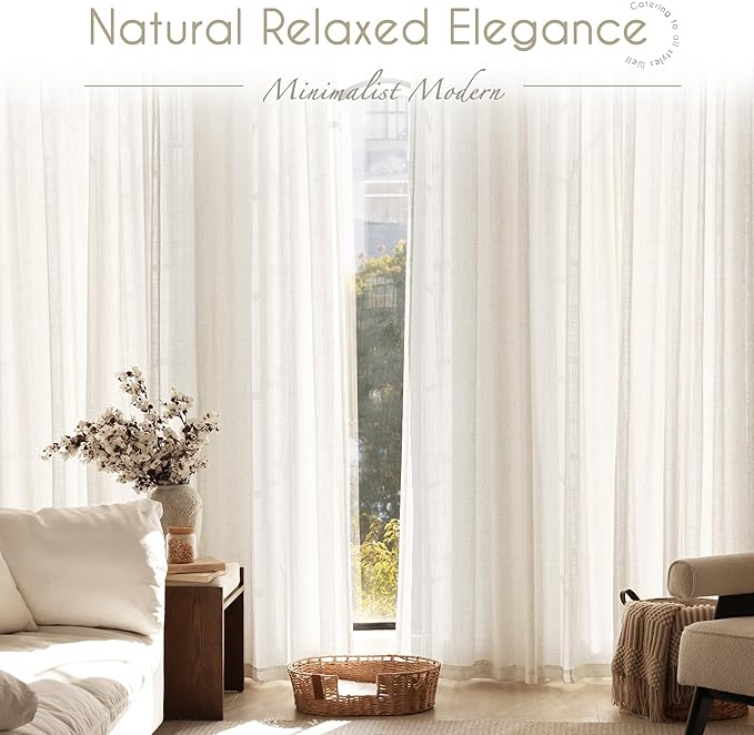 Cream Natural Linen Curtains 84 inch Length 2 Panels Set Neutral Rustic Farmhouse Living Room Drapes Back Tab Pleated Look Light Filtering Semi Sheer Curtains 84 inches Long Ivory Colored 60x84