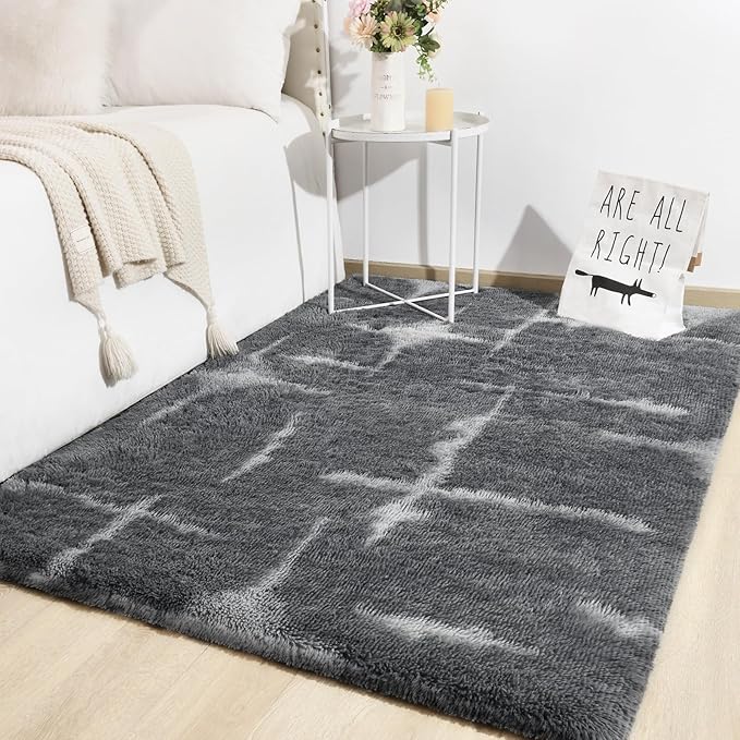 TWINNIS Super Soft Shaggy Rugs Fluffy Carpets, 6x9 Feet, Indoor Modern Plush Area Rugs for Living Room Bedroom Kids Room Nursery Home Decor, Upgrade Anti-Skid Rectangular Fuzzy Rug, Grey Star