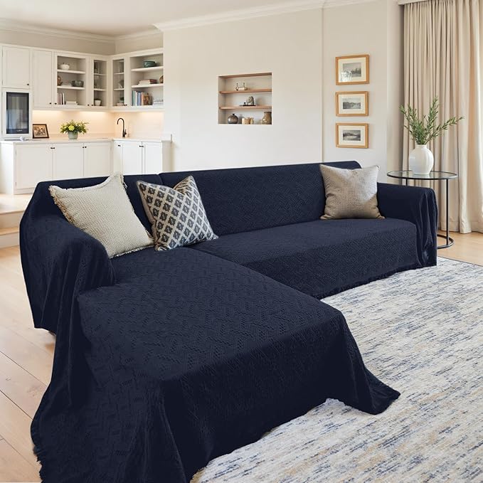 HOMERILLA Sectional Couch Covers for Sectional Sofa L Shaped Sofa Cover Blanket 2 Pieces L Shape Furniture Protector for Pets Dogs(Midnight Blue, X-Large)