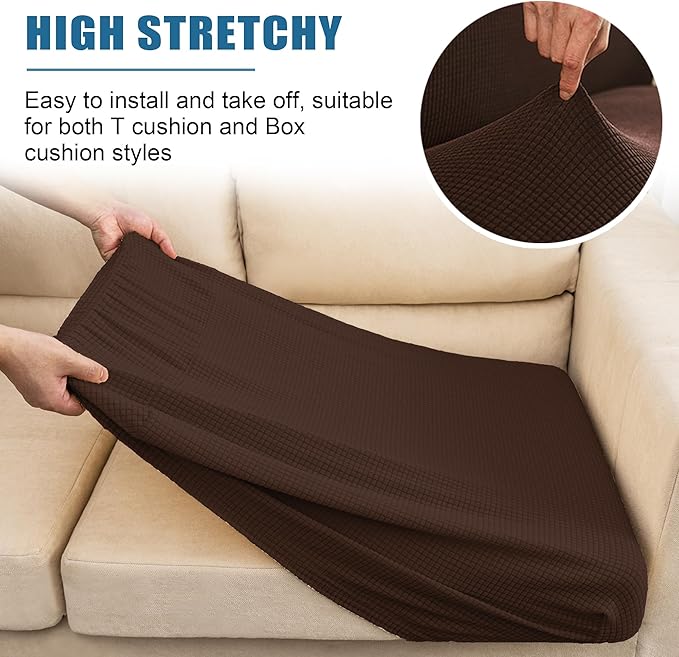 Water-Repellent Sofa Cushion Covers Jacquard High Stretch Fabric Furniture Protector for Living Room, Washable Sofa Seat Slipcover, 1 Seater (Chair Cushion, Chocolate)