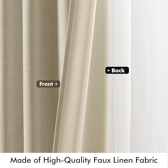 MIULEE 100% Blackout Linen Curtains for Bedroom, Cobblestone Solid Luxury Decor Thermal Insulation Room Darkening Drapes for Living Room Nursery Back Tab Rod Pocket 42 x 96 Inches, 2 Panels